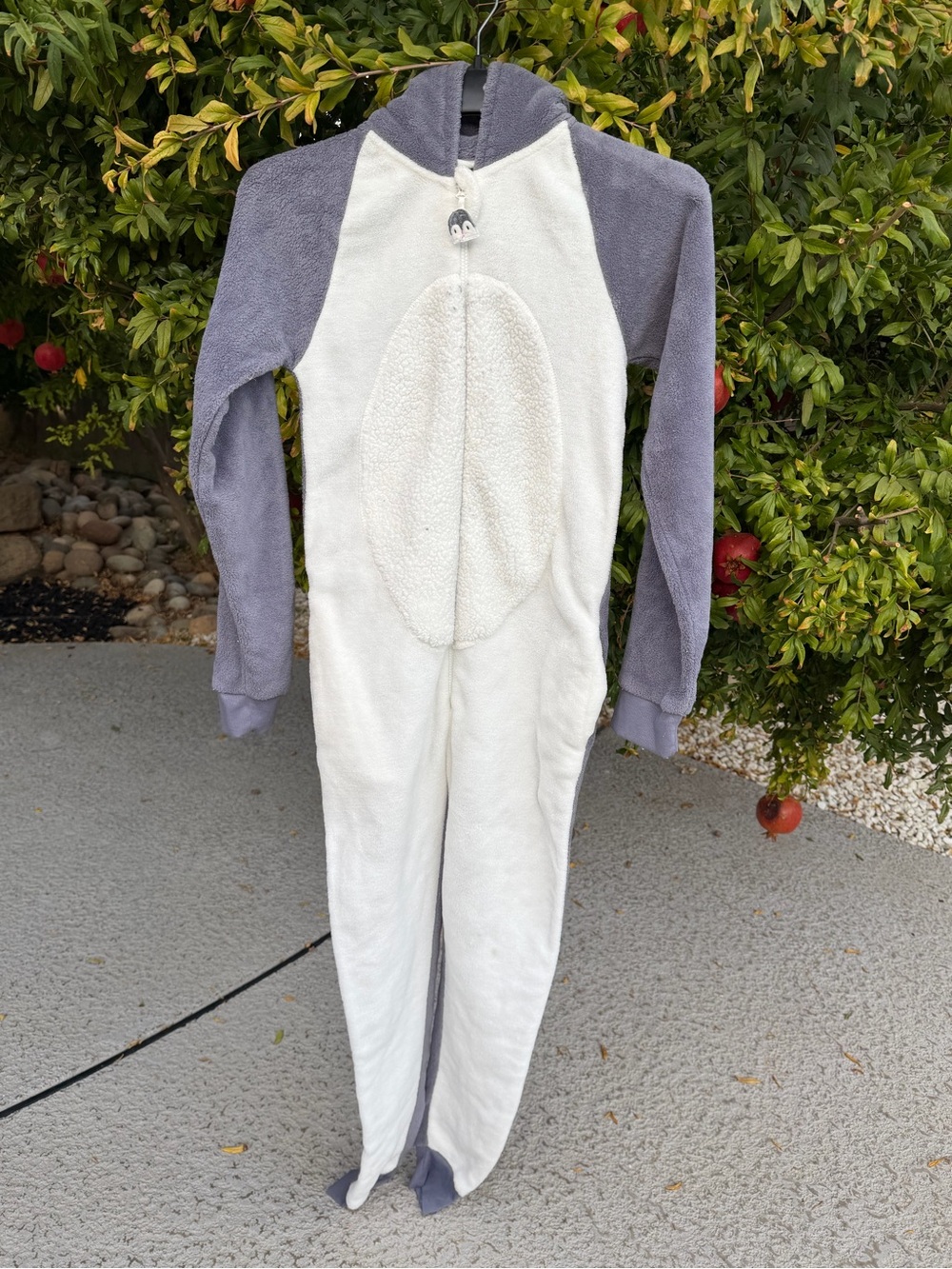 Plush Two-Tone Gray and White womens One-Piece Hooded Jumpsuit pajama custom